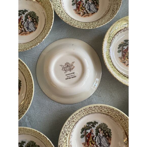 Vintage Set of 8 Royal China Empire Godey Chantilly 22K Gold Fruit Bowl Rare - Picture 3 of 4